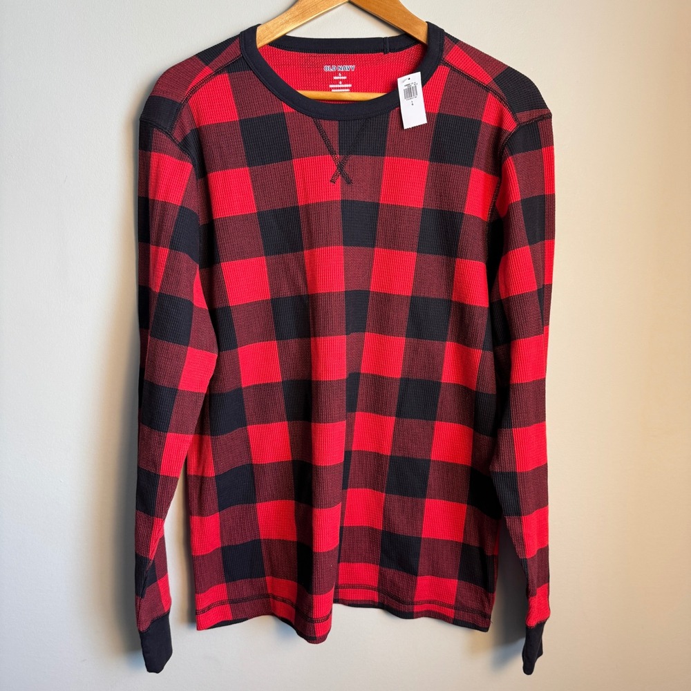 Old‎ Navy Mens NEW Buffalo Plaid Thermal Long Sleeve Shirt Large Built In Flex
